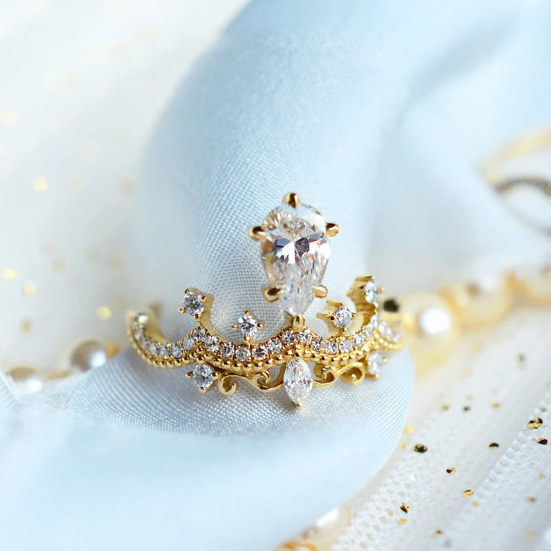 Vintage Crown Design Pear Cut Simulated Moissanite Engagement Ring Vera Lux