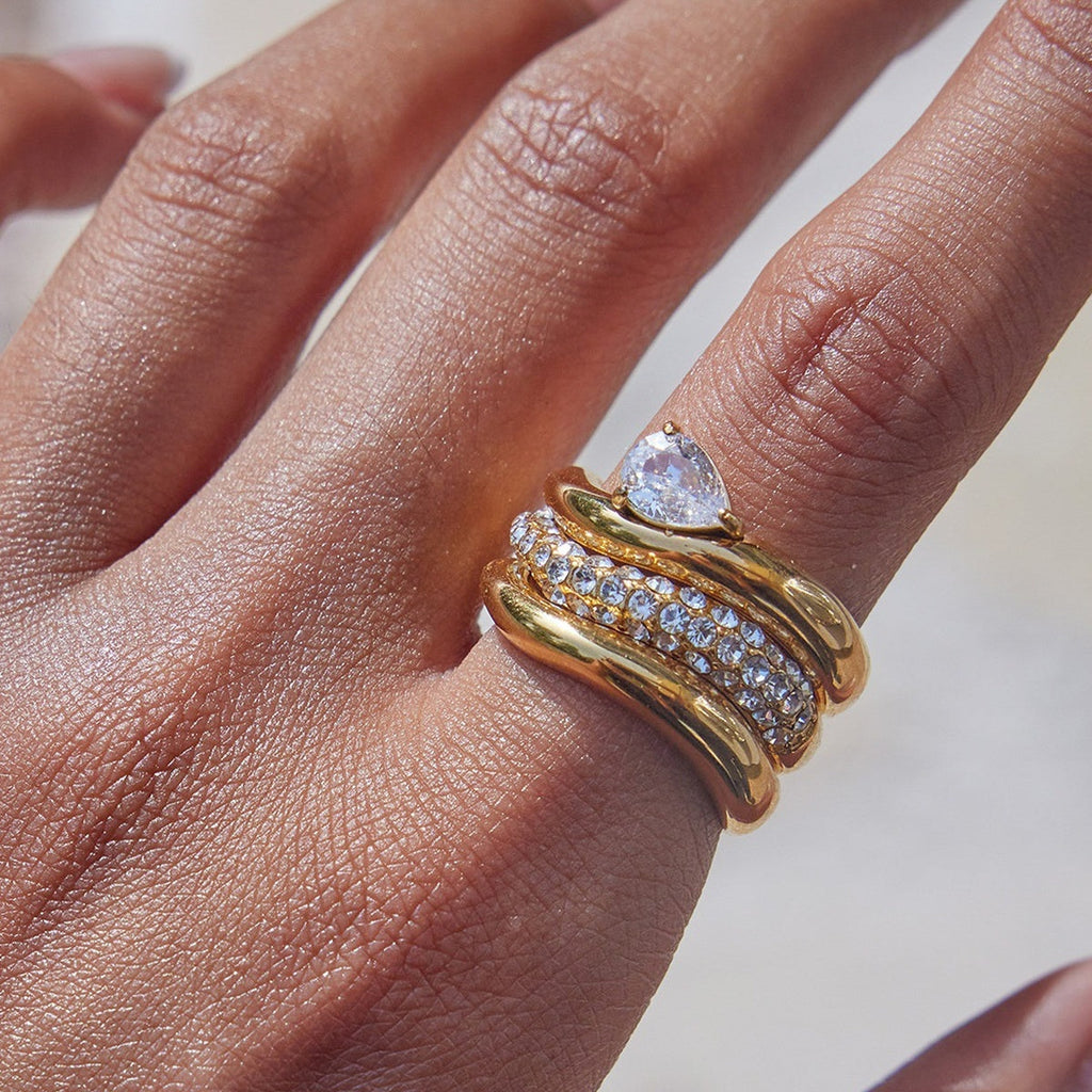 18K Gold Stainless Steel Geometric Zircon Ring Vera Lux
