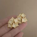 French Retro Square Earrings, Metal Enamel 3D Art Design, Light Luxury Niche Studs Vera Lux