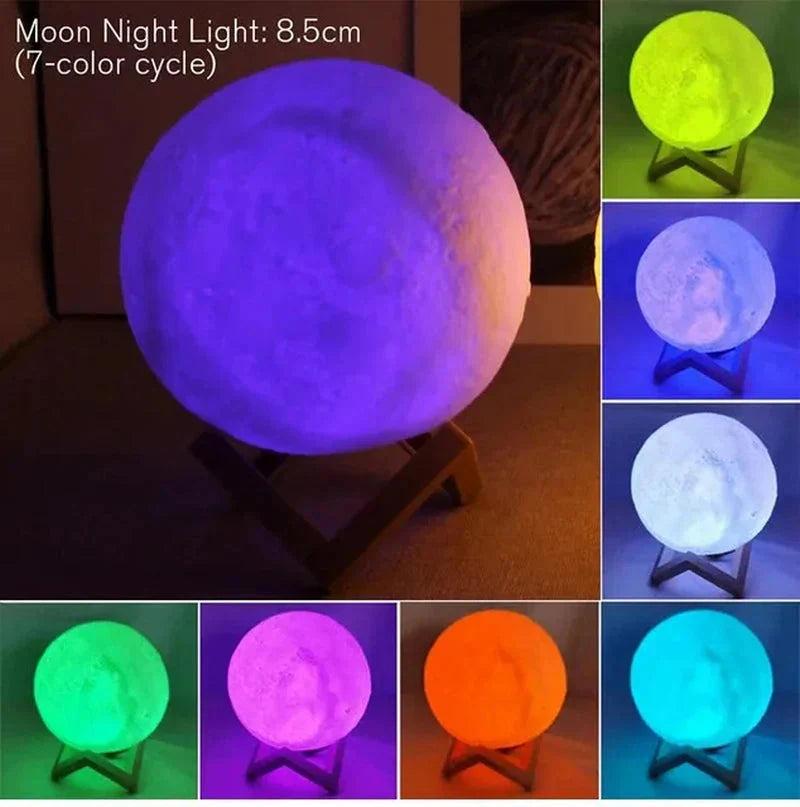 D5 Starry Moon Lamp 8Cm - LED Night Light with Stand, Perfect for Bedroom Decor and Gifts Whatever the Treasure