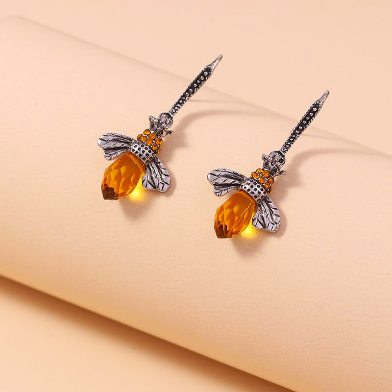 Zircon Bee Earrings Crystal-Encrusted Vintage Little Bee Earrings Vera Lux