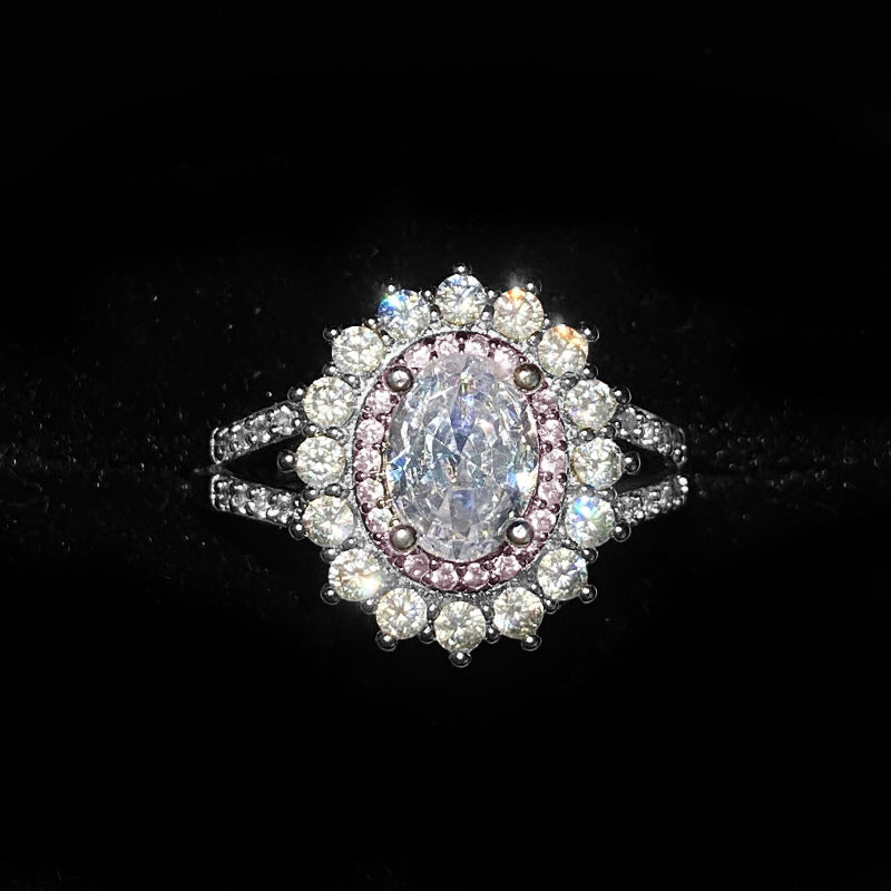 Women's Zircon Simulated Aquamarine Sunflower Ring, Luxury Full Pave Topaz Gemstone Jewelry Vera Lux
