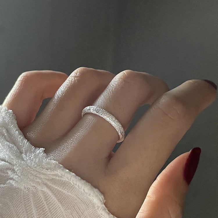 S925 Sterling Silver Starry Shimmer Ring For Women, INS Cool Style, Sparkling Sand & Glittering Texture Index Finger Ring Vera Lux
