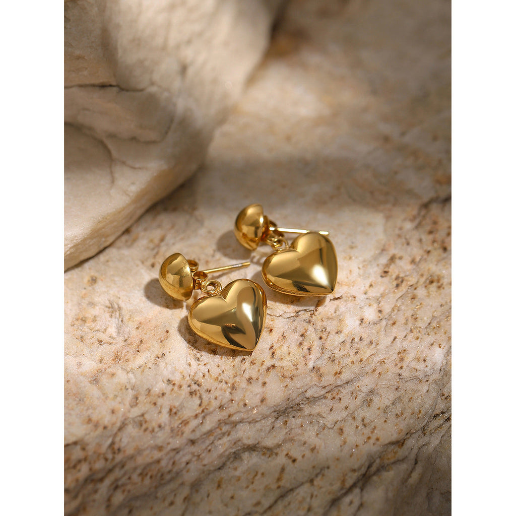 Stainless Steel Half-Hemisphere Heart Earrings For Women Vera Lux