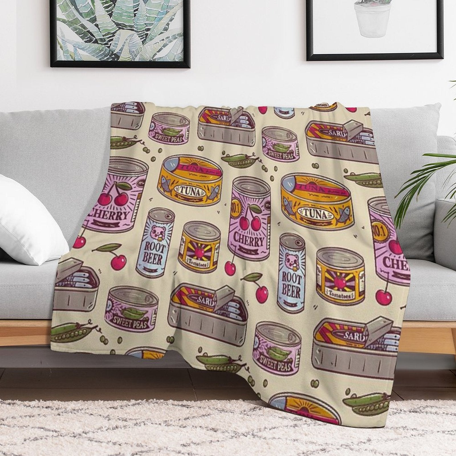 Vintage Canned Goods Pattern Throw Blanket BionZax