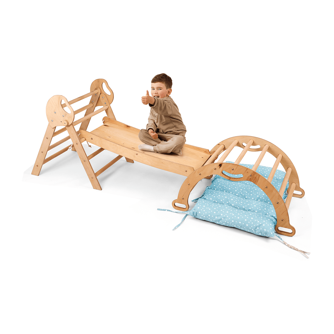 4in1 Montessori Climbing Set: Pikler Triangle, Arch, Slide Board, and Cushion for Toddlers (1–3 Years) Goodevas