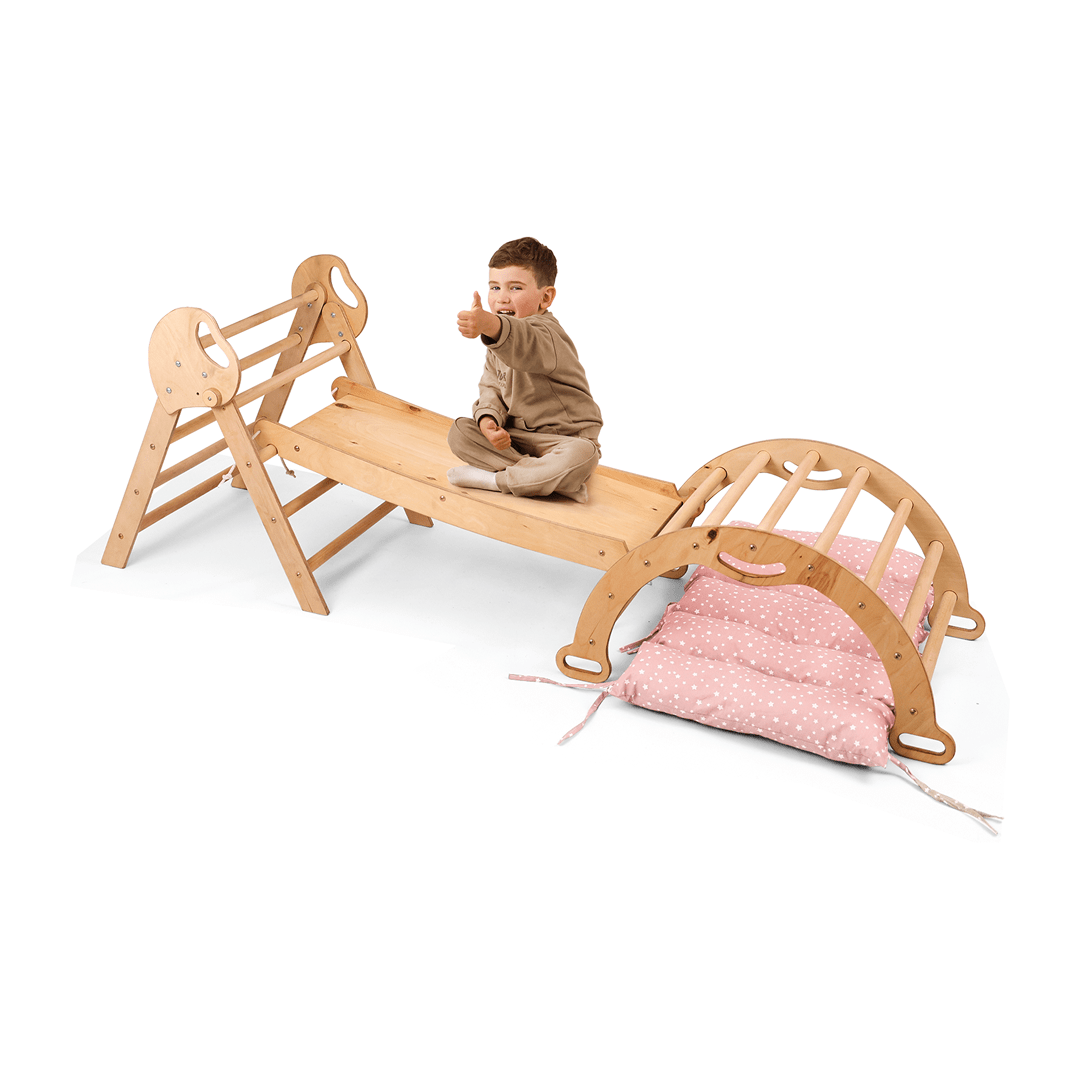 4in1 Montessori Climbing Set: Pikler Triangle, Arch, Slide Board, and Cushion for Toddlers (1–3 Years) Goodevas
