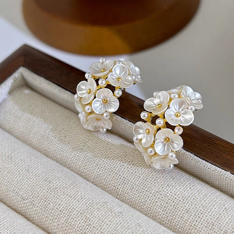 Fresh And Chic C Shaped Earrings With Diamond Encrusted Flowers For Women Vera Lux