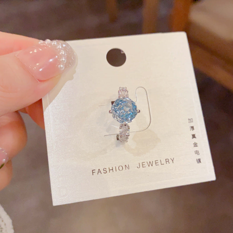 Fashionable All-Match Rose Ice-Flower Cut Cubic Zirconia Open Ring Vera Lux
