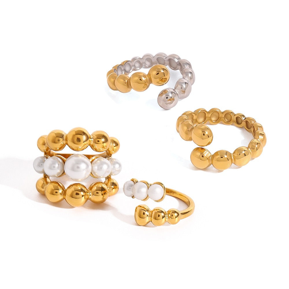 18K gold round bead-shaped pearl inlaid exquisite and noble ring Vera Lux