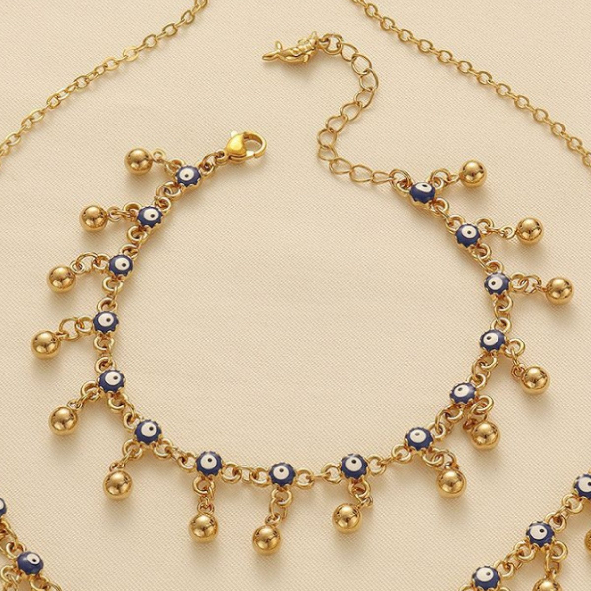 Bohemian Blue Evil Eye Tassel Necklace, Bracelet and Earring Set Vera Lux