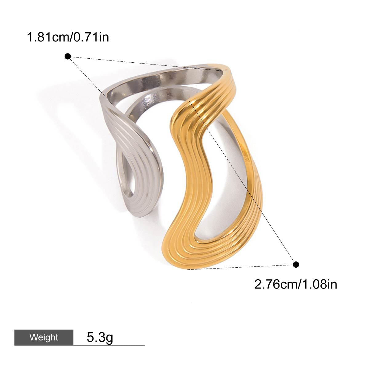 18K gold geometric lines with gold and silver color matching design simple and elegant ring Vera Lux