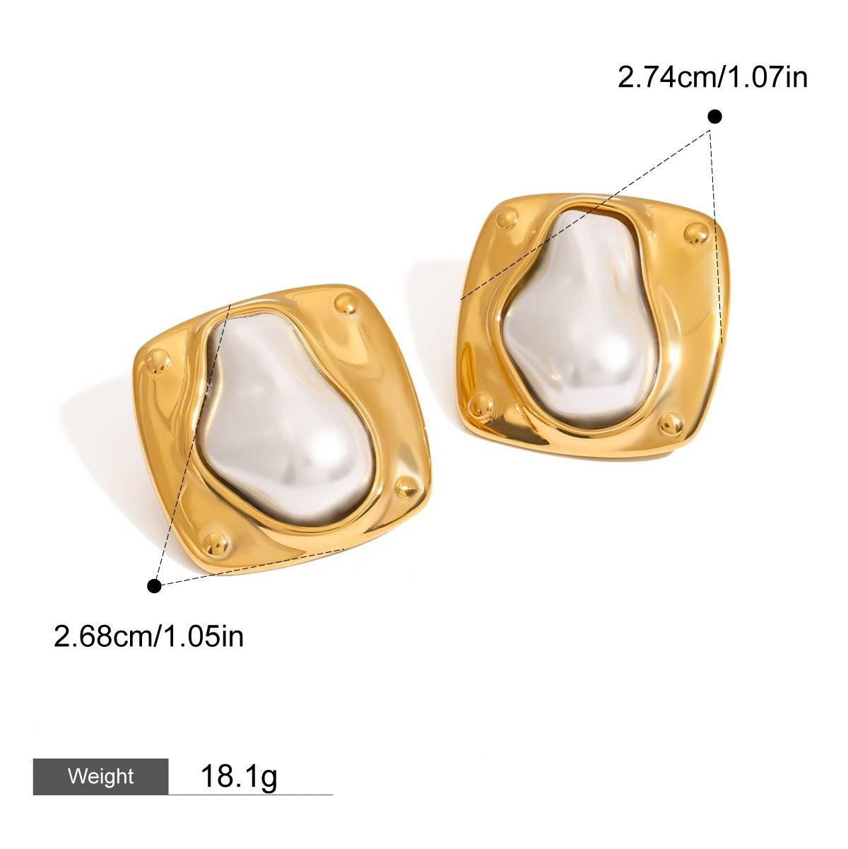 18K gold geometric square inlaid irregular pearls exquisite design dazzling earrings Vera Lux