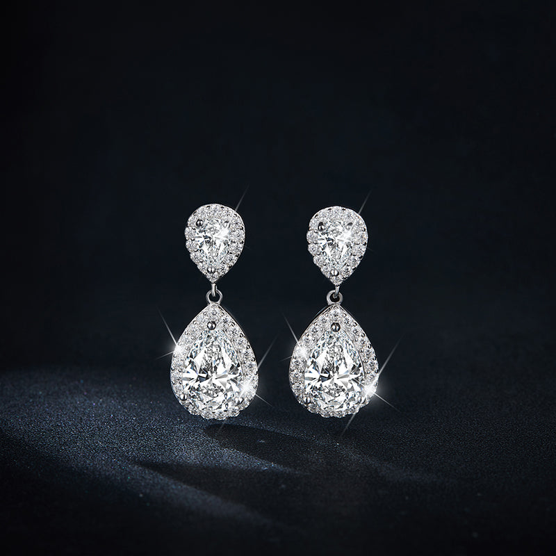 S925 Sterling Silver Platinum Plated Pear Cut Moissanite Dangle Earrings  6x9mm Teardrop Halo Drop Earrings With GRA Certificate Jewelry Gift Box Set Vera Lux