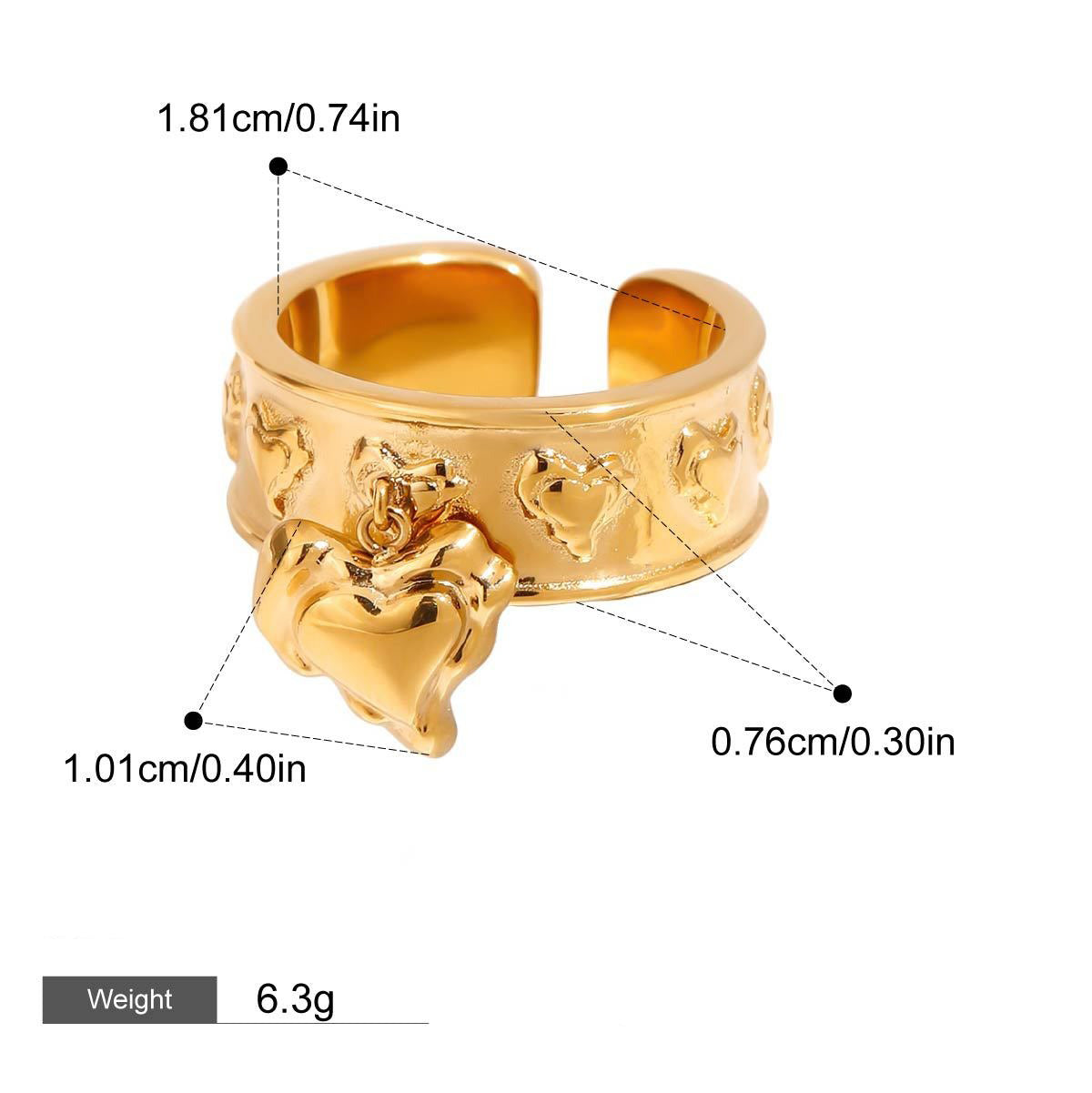 18K gold heart pendant unique design personality ring Vera Lux