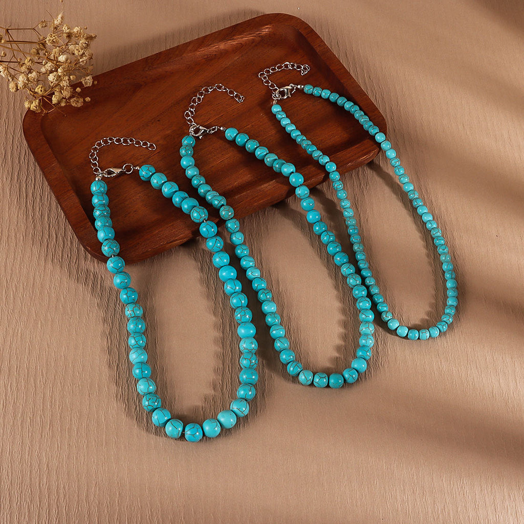 Simple Retro Turquoise Round Bead Necklace Vera Lux