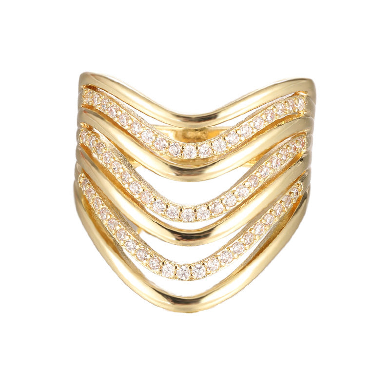 Multi-layer Curved Micro-pave Cubic Zirconia Ring Fashionable Andive Design Perfect For Stacking Vera Lux