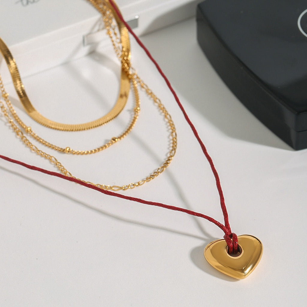 18K gold heart with multi-layer chain design trendy personality necklace Vera Lux
