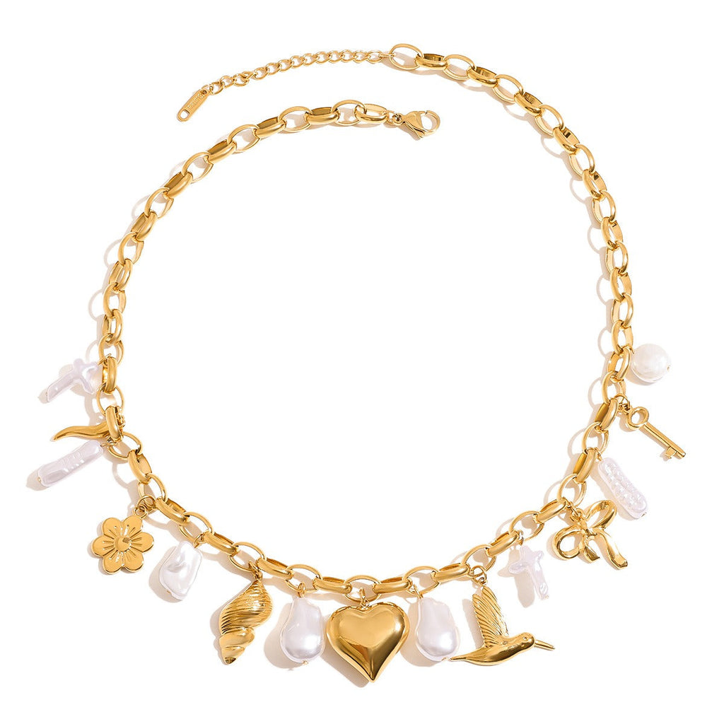 18K gold heart with irregular pearl design exquisite and noble necklace Vera Lux