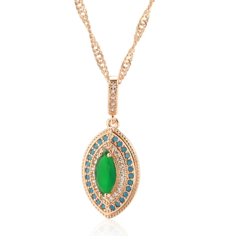 Emerald-Zircon Vintage Earrings And Ring Jewelry Set Vera Lux
