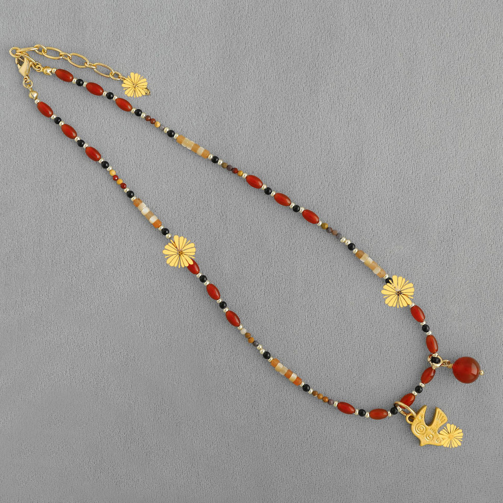 Bird Necklace New Chinese Style Ethnic Flair Minimalist Design With Natural Stone Vera Lux