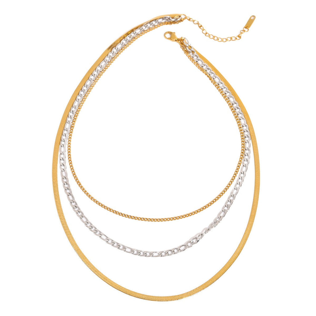 18K gold multi-layer chain with gold and silver color matching design simple personality necklace Vera Lux