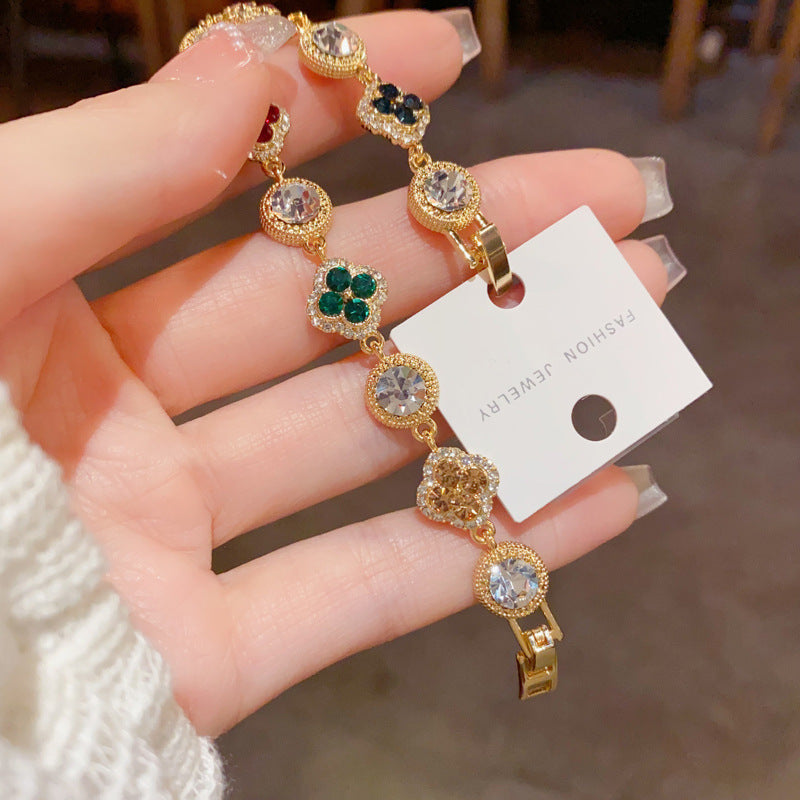 Personalized Fashionable Colorful Zircon Four-Leaf Clover Circle Bracelet Vera Lux