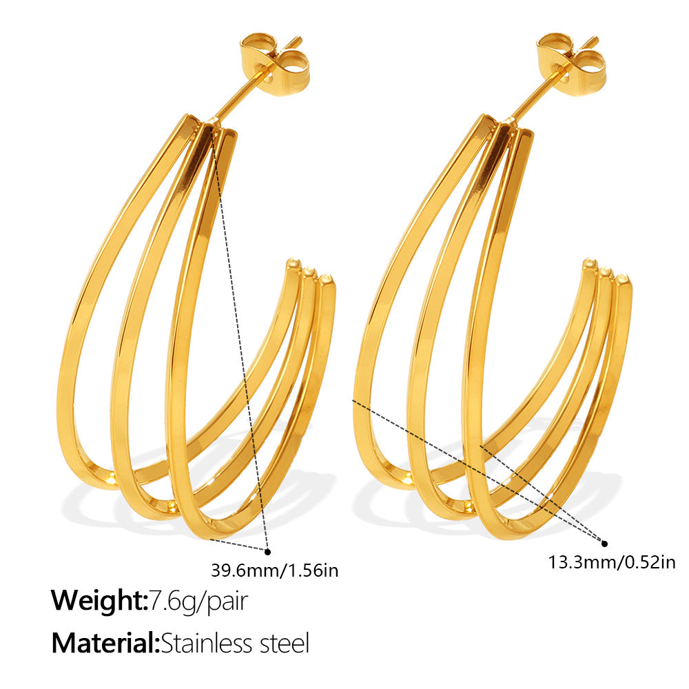 Elegant & Versatile Vintage Bold C-Shaped Earrings, 18K Gold Plated Stainless Steel, Minimalist Multi-Layer Women's Earrings Vera Lux