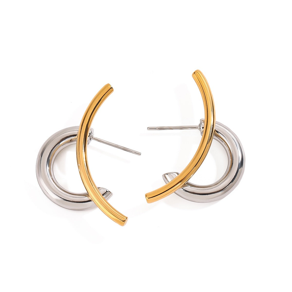 18K gold double C-shaped earrings with gold and silver color matching design, trendy and personalized Vera Lux