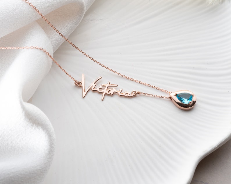 Personalized Cursive Name & Birthstone Necklace Vera Lux