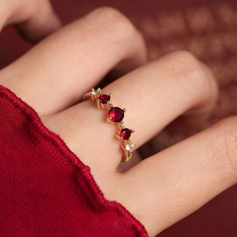 Retro Court Style Red Gemstone Ring, Elegant Light Luxury Niche High-End Jewelry Vera Lux