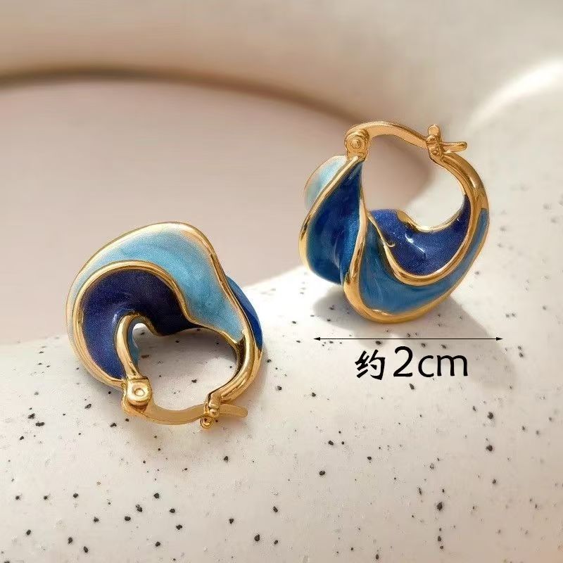 French Vintage Earrings With Spiral Texture. Exquisite Enamel & Oil Drip Craft, High-end Vibe, Niche Style And Versatile For Daily Wear. Vera Lux