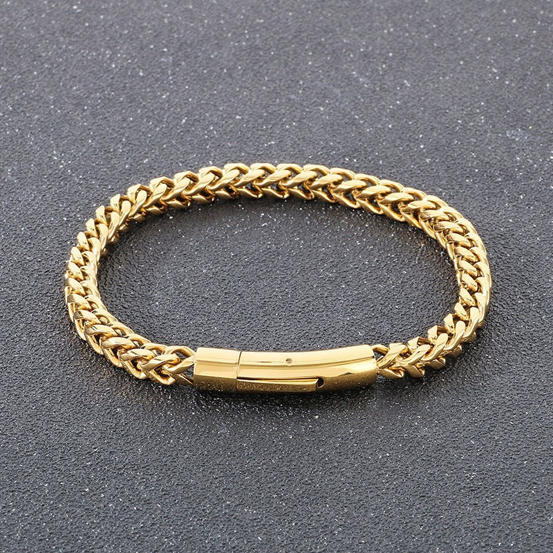 Fashion Double Sided Polished Thickened Cable Chain Titanium Steel Bracelet, Spring Clasp Minimalist Hip Hop Men Bracelet Vera Lux