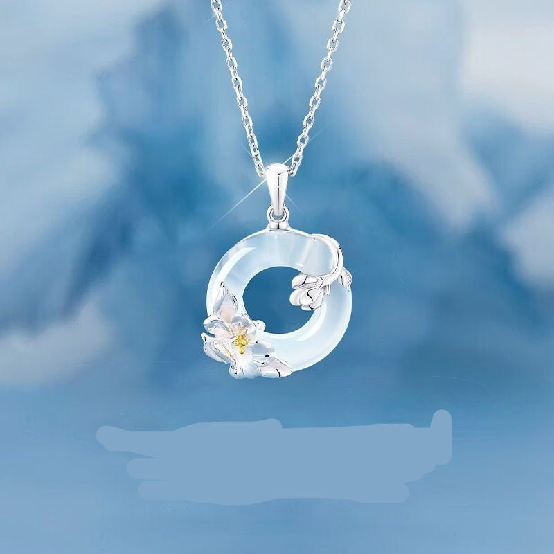 S925 Sterling Silver Camellia Peace-Button Necklace For Women Vera Lux