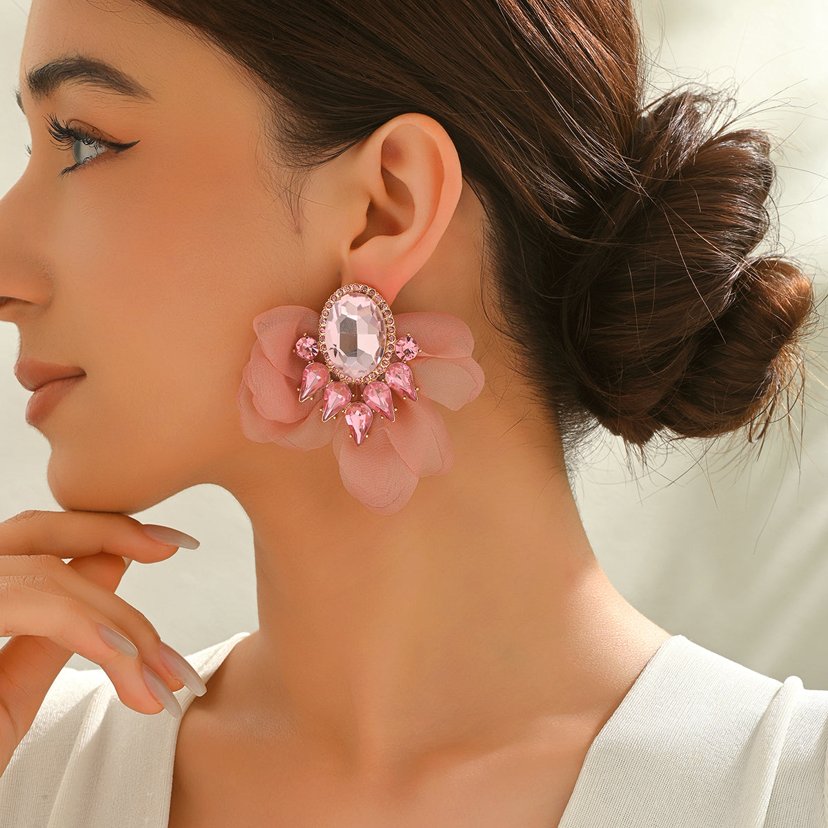 Handmade Coloful Glass Chiffon Flower Stud Earrings For Women Bold Fashion Jewelry Party Prom Vacation Vera Lux