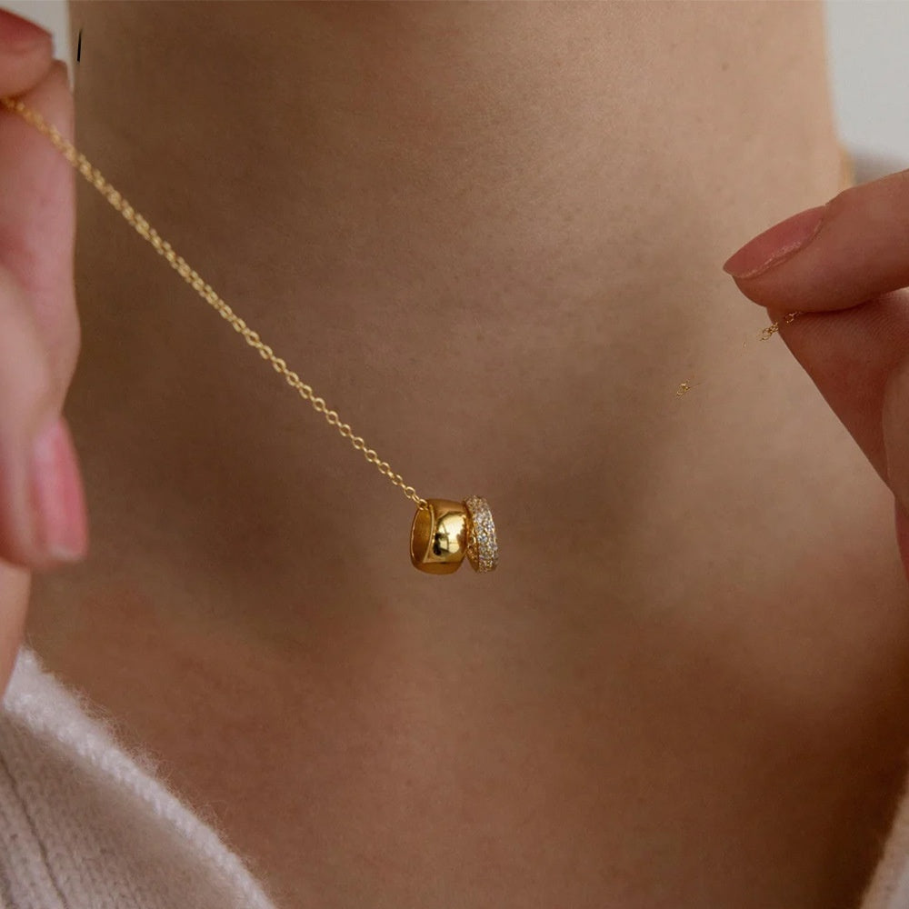 14k Wide-Frame Round Hoop Dual-Pendant Versatile Necklace Vera Lux