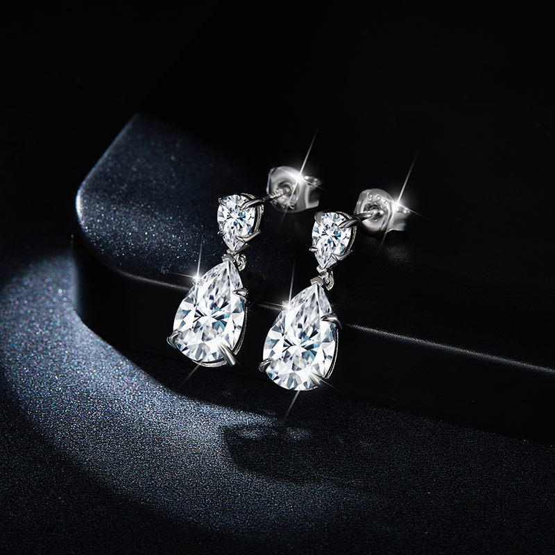 S925 Sterling Silver Pear Cut Moissanite Dangle Earrings  7x11mm Teardrop Double Stone Drop Earrings With GRA Platinum Plated Jewelry Gift Box Set Vera Lux