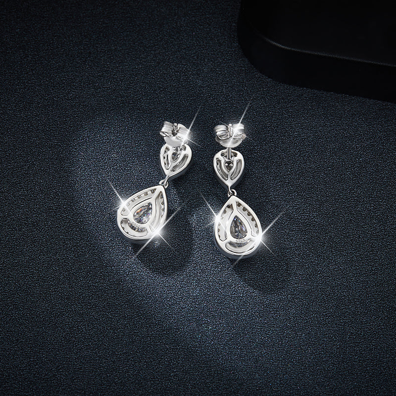 S925 Sterling Silver Platinum Plated Pear Cut Moissanite Dangle Earrings  6x9mm Teardrop Halo Drop Earrings With GRA Certificate Jewelry Gift Box Set Vera Lux