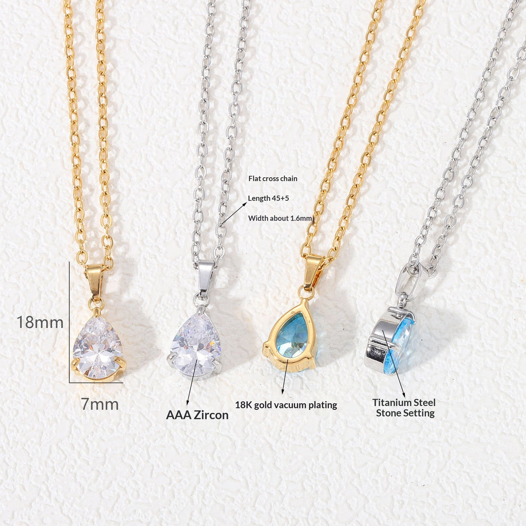 3A Water Drop Zircon Small Pendant Solitaire Pear-Shaped Zircon Womens Clavicle Chain Vera Lux