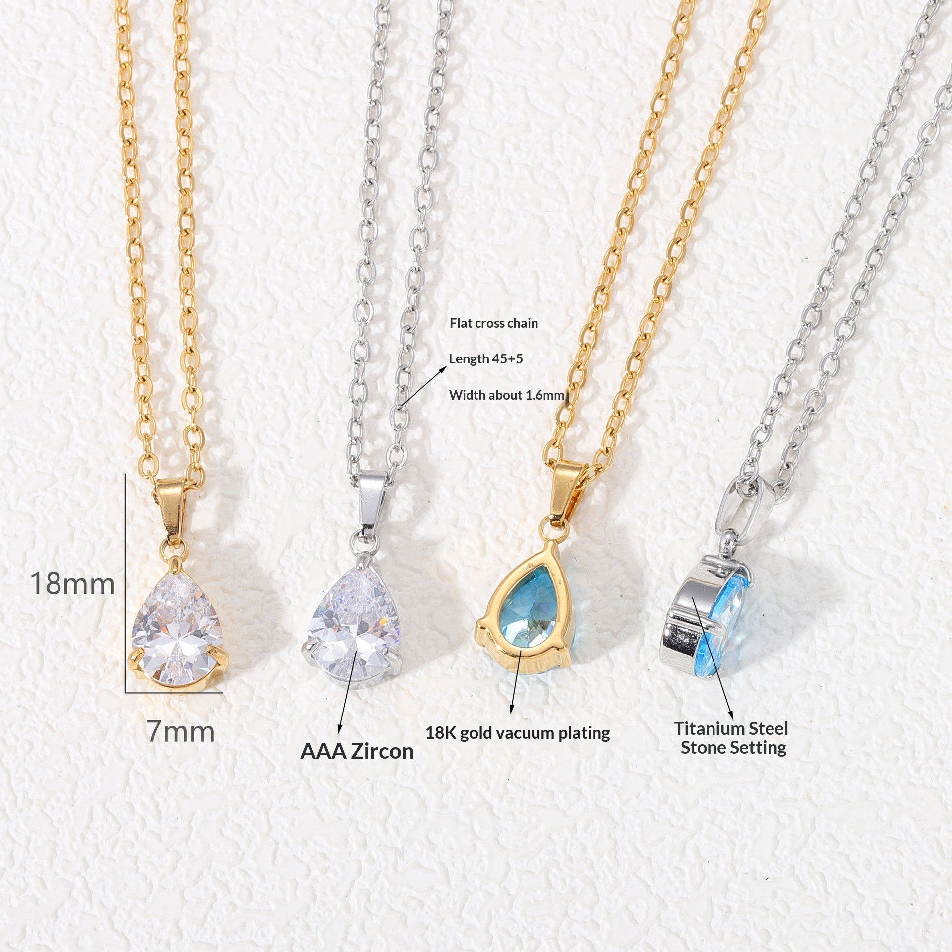 3A Water Drop Zircon Small Pendant Solitaire Pear-Shaped Zircon Womens Clavicle Chain Vera Lux