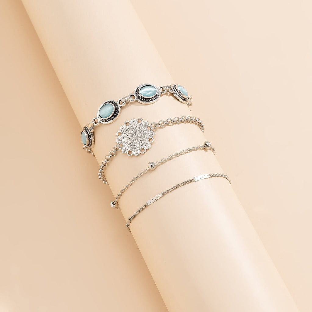 Ethnic style flower disc cat's eye gold retro bracelet Vera Lux