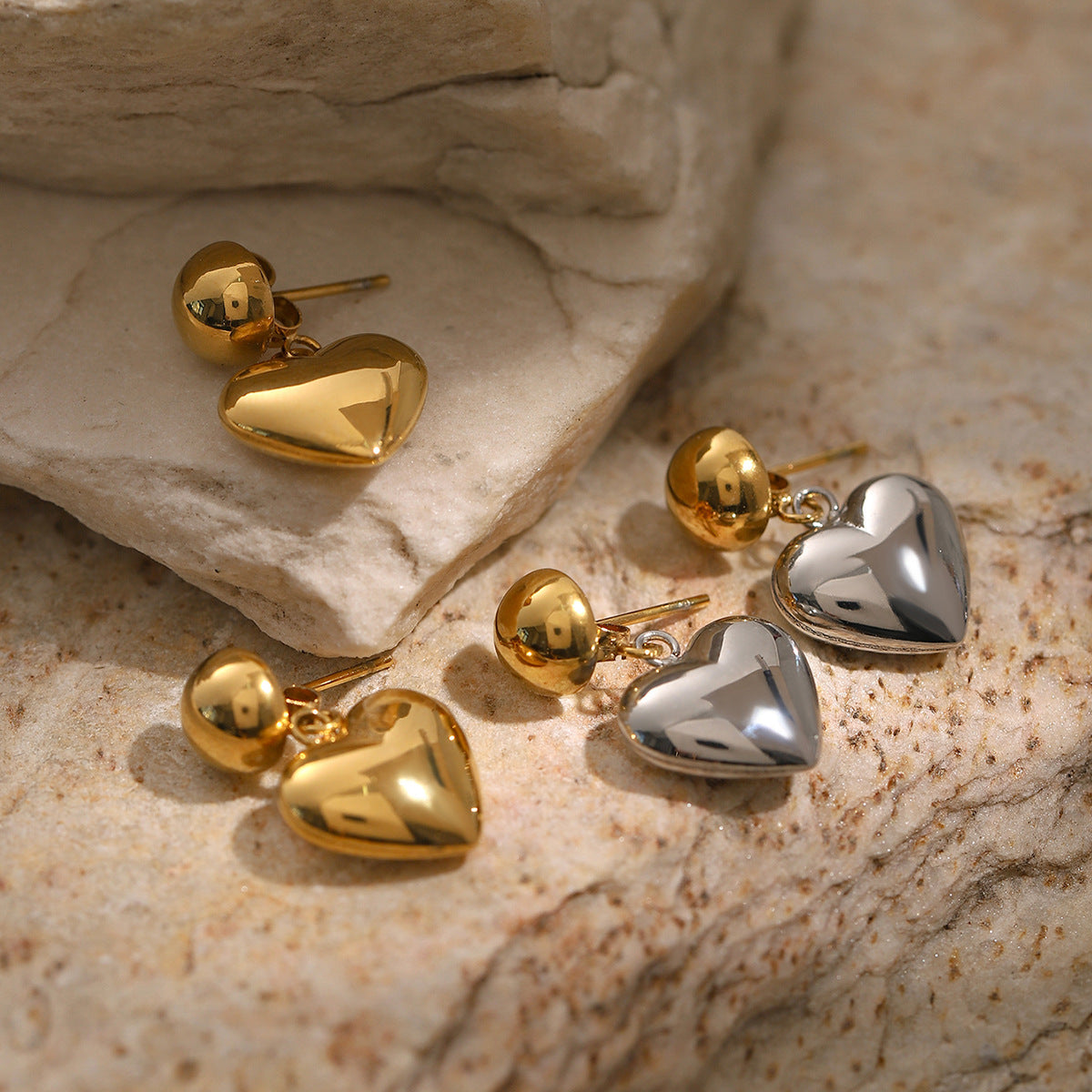 Stainless Steel Half-Hemisphere Heart Earrings For Women Vera Lux