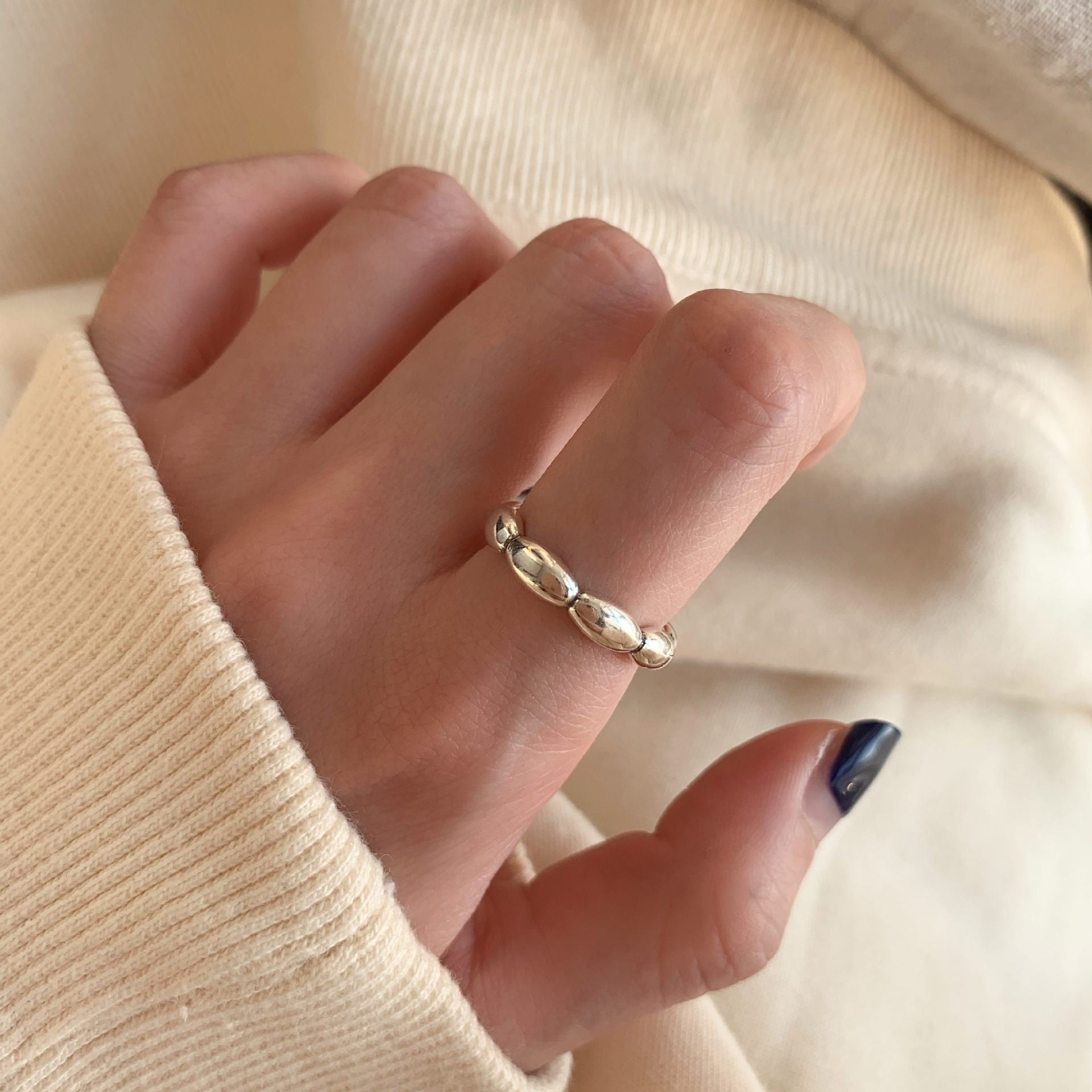 925 Sterling Silver Minimalist Rings For Women, Korean Style Niche Design, Non-Tarnish Vintage Heavy Duty Finger Rings Jewelry Vera Lux