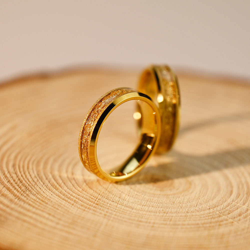 6mm Wide Tungsten Steel Gold Sandblasted New-style Ring Vera Lux