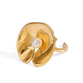 18K gold geometric inlaid pearl design classic simple ring Vera Lux
