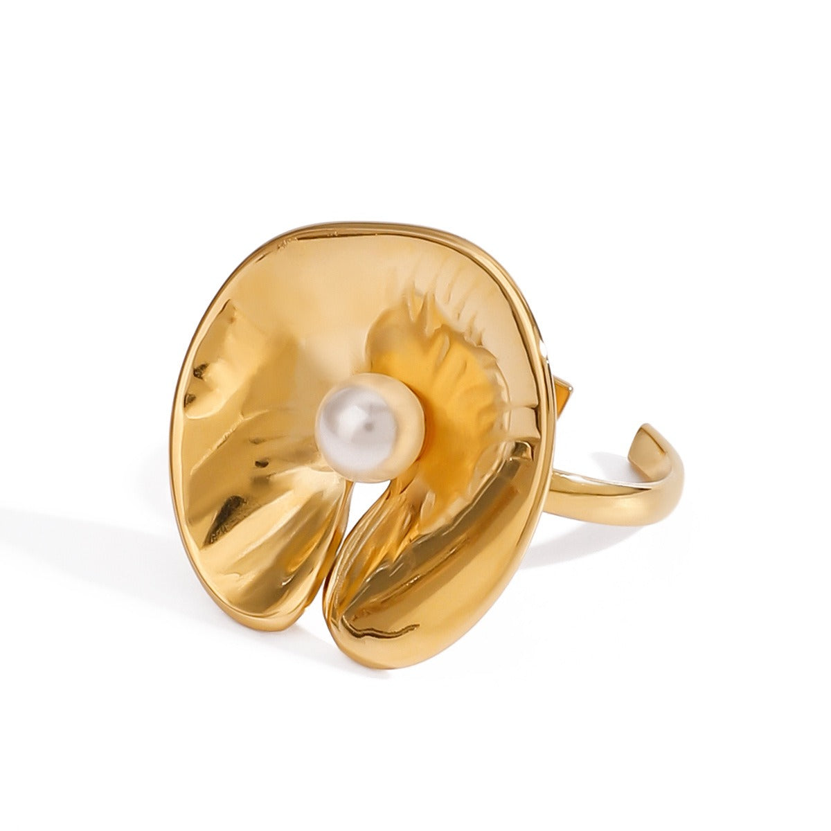 18K gold geometric inlaid pearl design classic simple ring Vera Lux