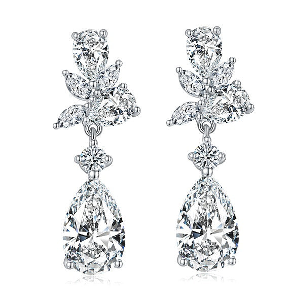 S925 Sterling Silver Pear Cut Moissanite Dangle Earrings  7x11mm Elegant Floral Cluster Drop Earrings With GRA Platinum Plated Jewelry Gift Box Set Vera Lux