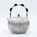 Pure 999 Fine Silver Handcrafted Sterling Silver Teapot with Floral Reliefs and Green Gemstone Knob - Handicraft Vera Lux
