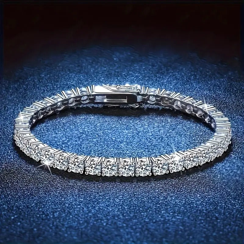 S925 sterling silver plated, fully encrusted with sparkling rhinestones, tennis chain. Vera Lux