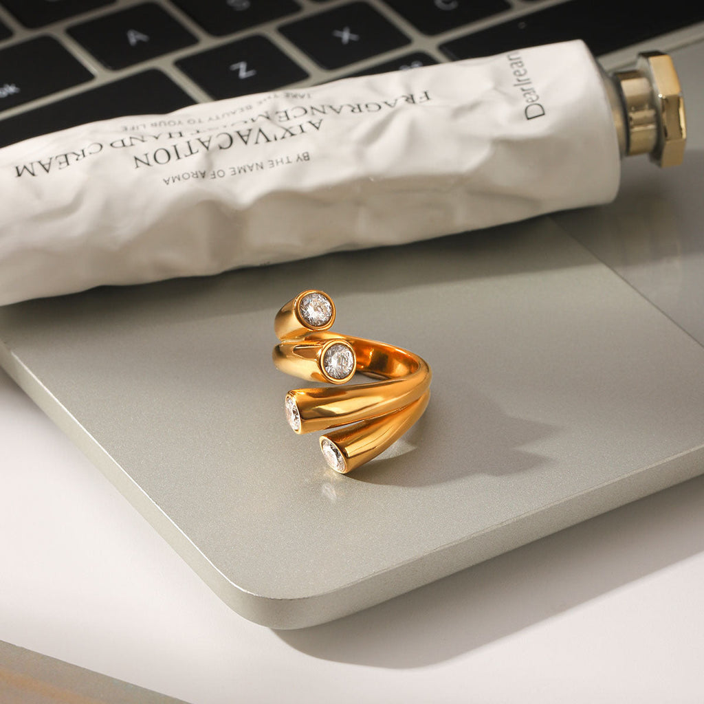 Colorfast Titanium Steel Stainless Steel Zircon Ring Vera Lux